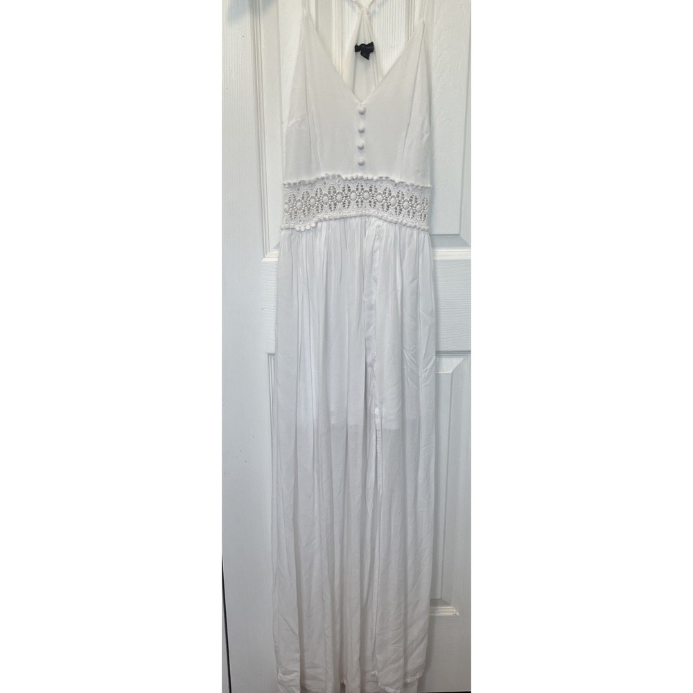 Miss Avenue White Maxi V-Neck Strappy Front Slit Sleeveless Dress MA9006 Size S